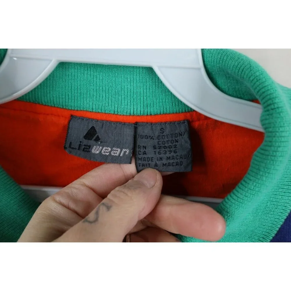 Vintage 90s Streetwear Womens Small Faded Blank Color Block Collared Sweatshirt - Picture 8 of 13